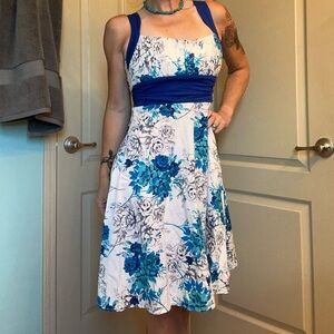 B Darlin Blue and White Floral Dress